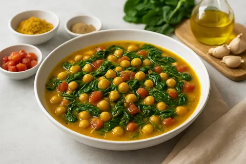 Spiced Chickpea & Spinach Stew with Turmeric Broth