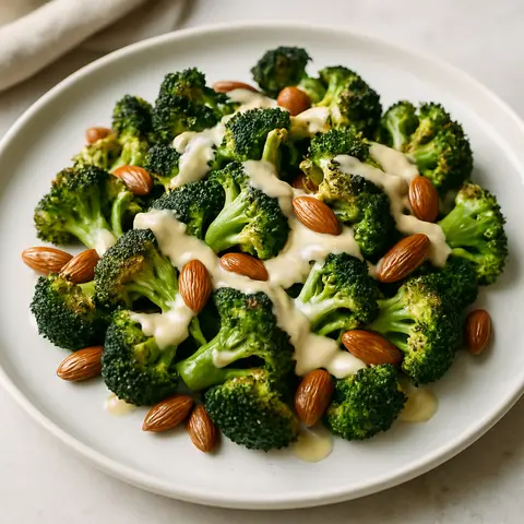 Roasted Broccoli and Almond Salad with Lemon-Tahini Dressing