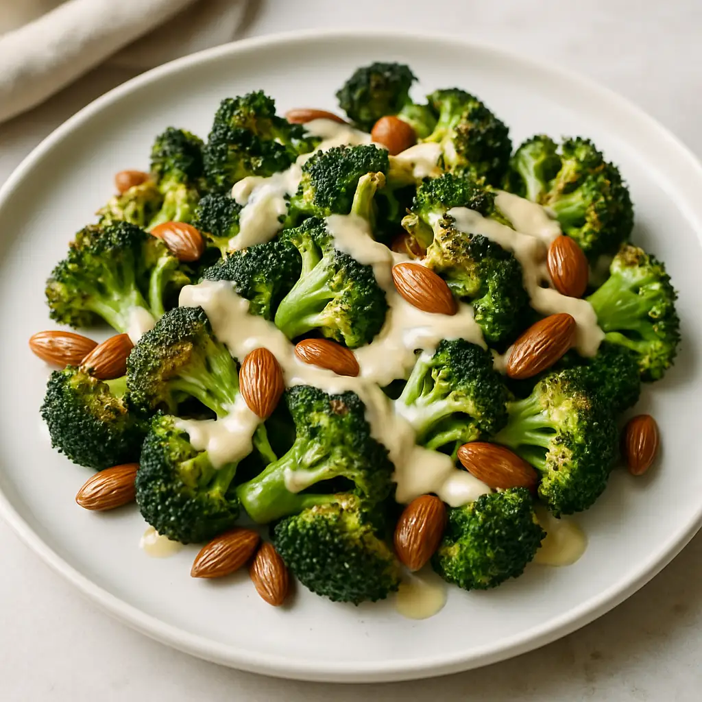 Roasted Broccoli and Almond Salad with Lemon-Tahini Dressing