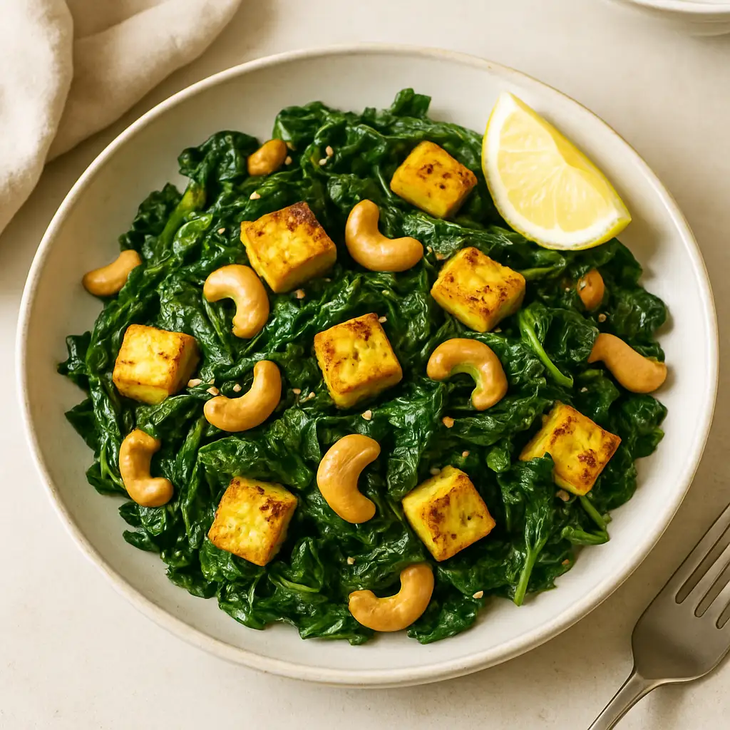 Paneer-Spinach Stir-Fry with Cashews