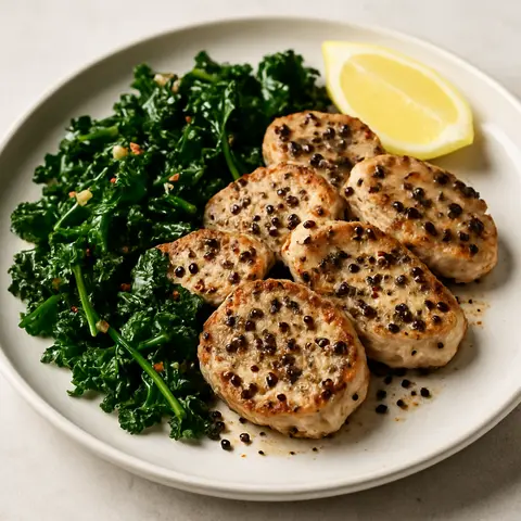 Peppercorn Turkey Medallions with Sautéed Kale
