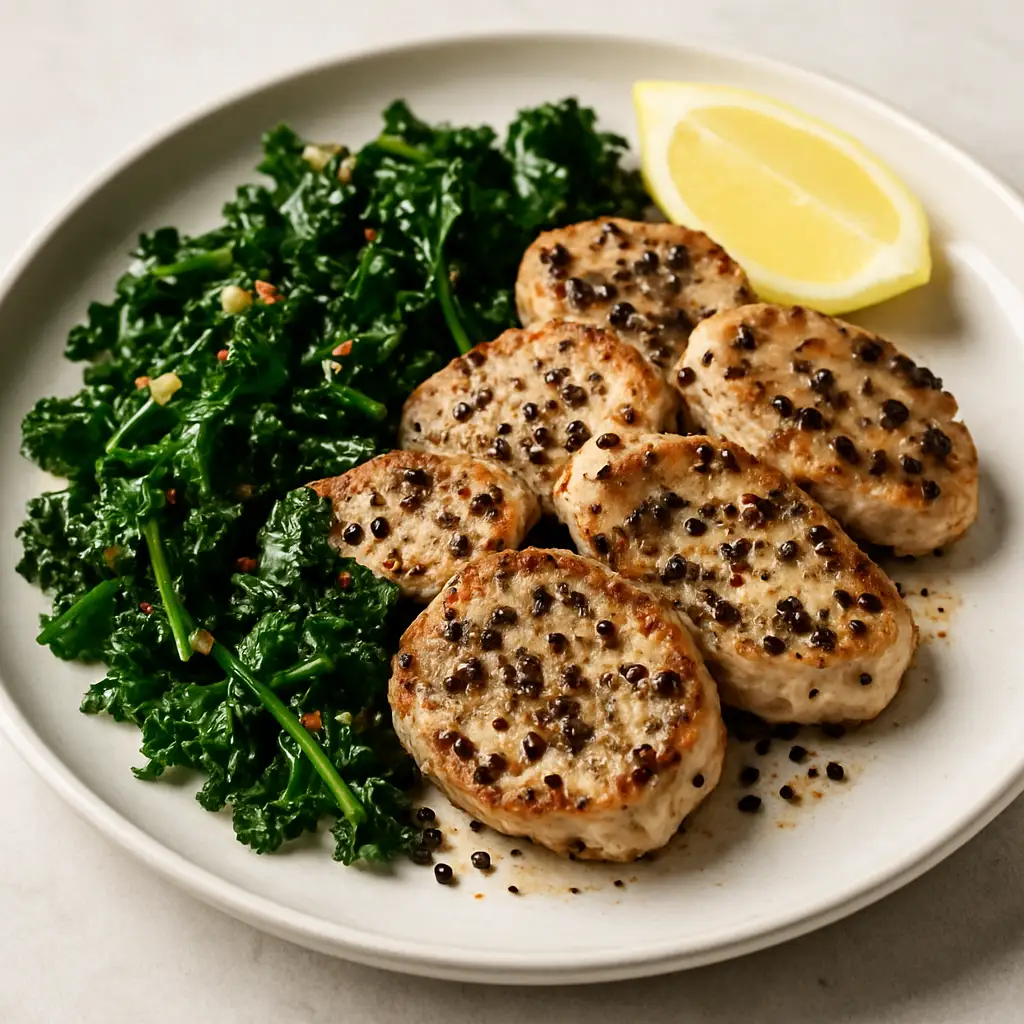 Peppercorn Turkey Medallions with Sautéed Kale