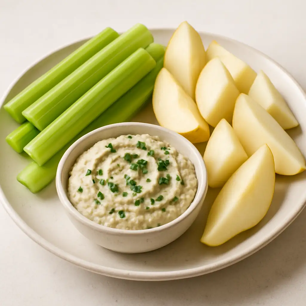Fresh Pear and Celery Sticks with Creamy Sunflower Seed Dip
