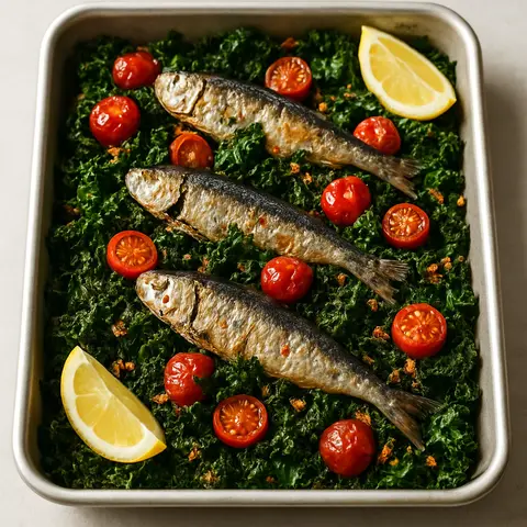 Sardine and Kale Tray Bake with Garlic