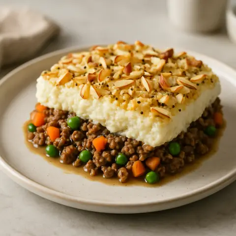 Keto Ground Lamb & Cauliflower Mash Shepherd’s Pie with Almond Topping