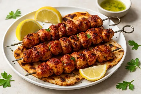 Sumac & Lemon Grilled Chicken Skewers with Charred Flatbread