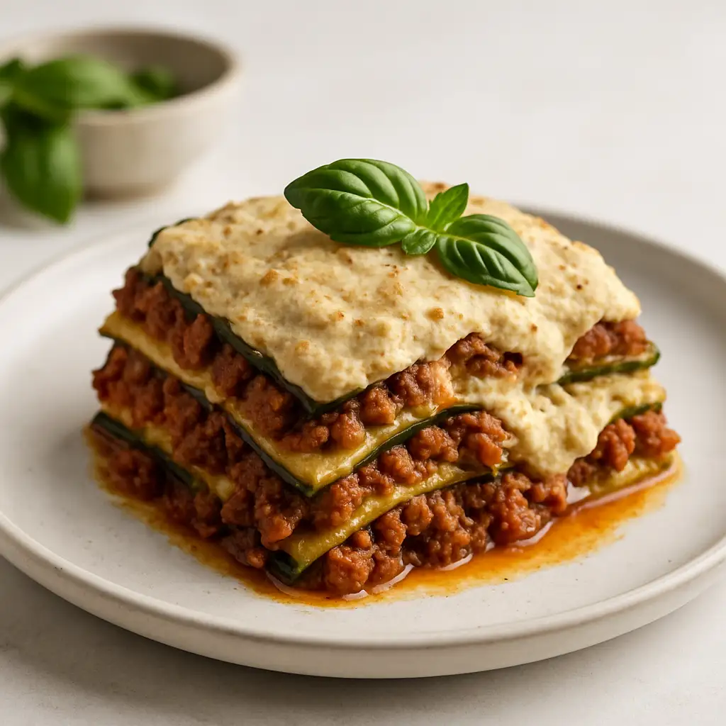 Zucchini Lasagna with Beef Ragù and Almond Ricotta