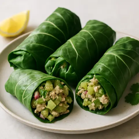 Tuna, Avocado, and Radish Collard Wraps