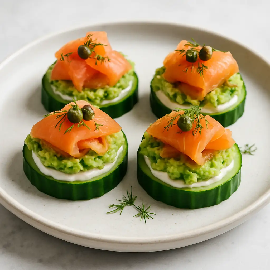 Smoked Salmon Cucumber “Toast” Bites