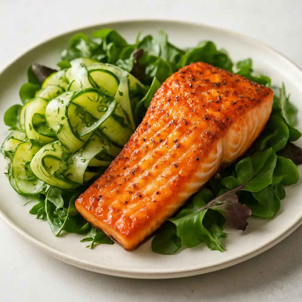 Seared Salmon with Cucumber-Dill Ribbon Salad