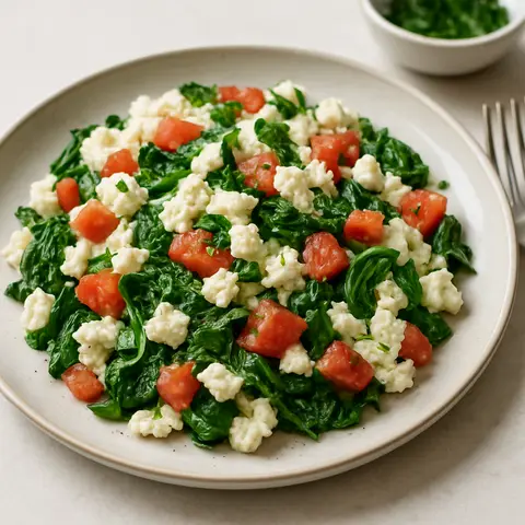 Greek Egg White Scramble with Feta, Spinach, and Tomatoes
