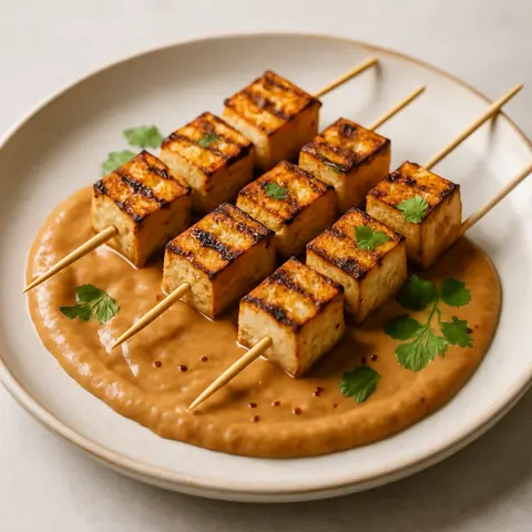 Satay-Style Grilled Tofu with Creamy Peanut Sauce