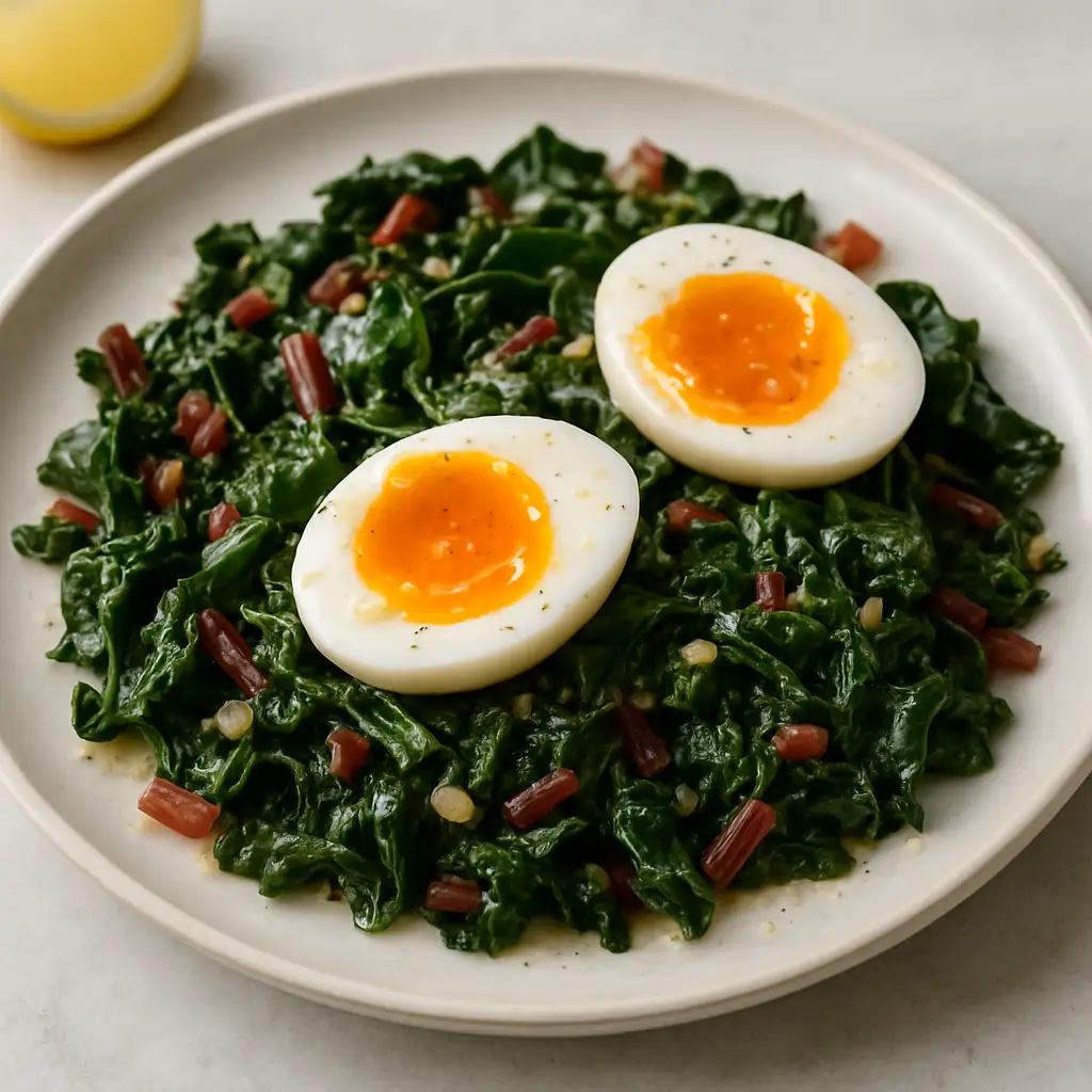 Sautéed Swiss Chard with Garlic and Soft-Boiled Eggs