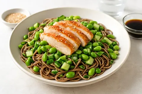 Chilled Soba Salad with Sesame-Ginger Chicken and Edamame