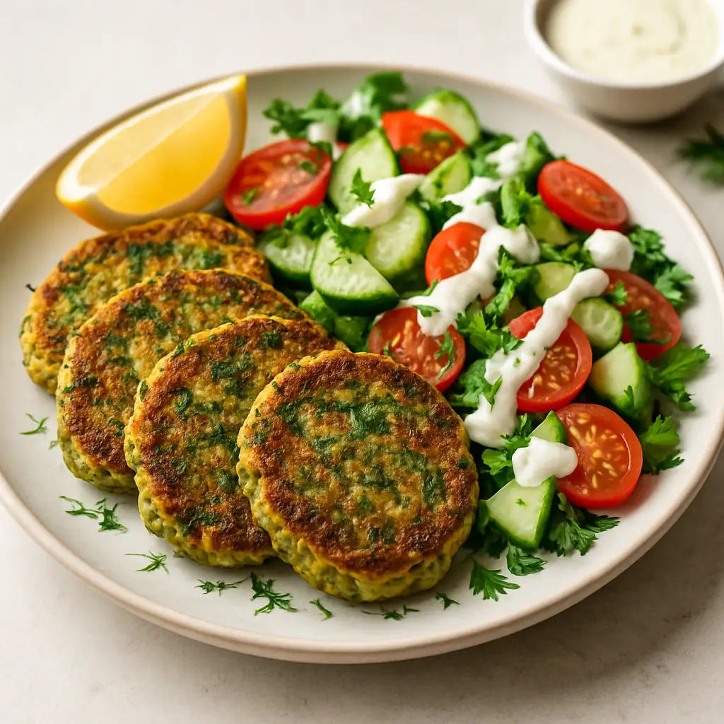 Lemon-Dill Zucchini Fritter Salad with Dairy-Free Dressing