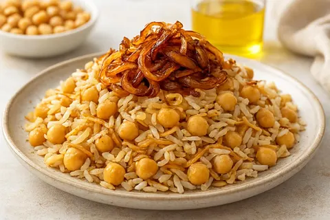 Turkish Nohutlu Pilav with Caramelized Onions and Toasted Vermicelli