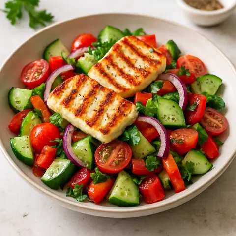 Nourishing Greek Salad with Grilled Halloumi