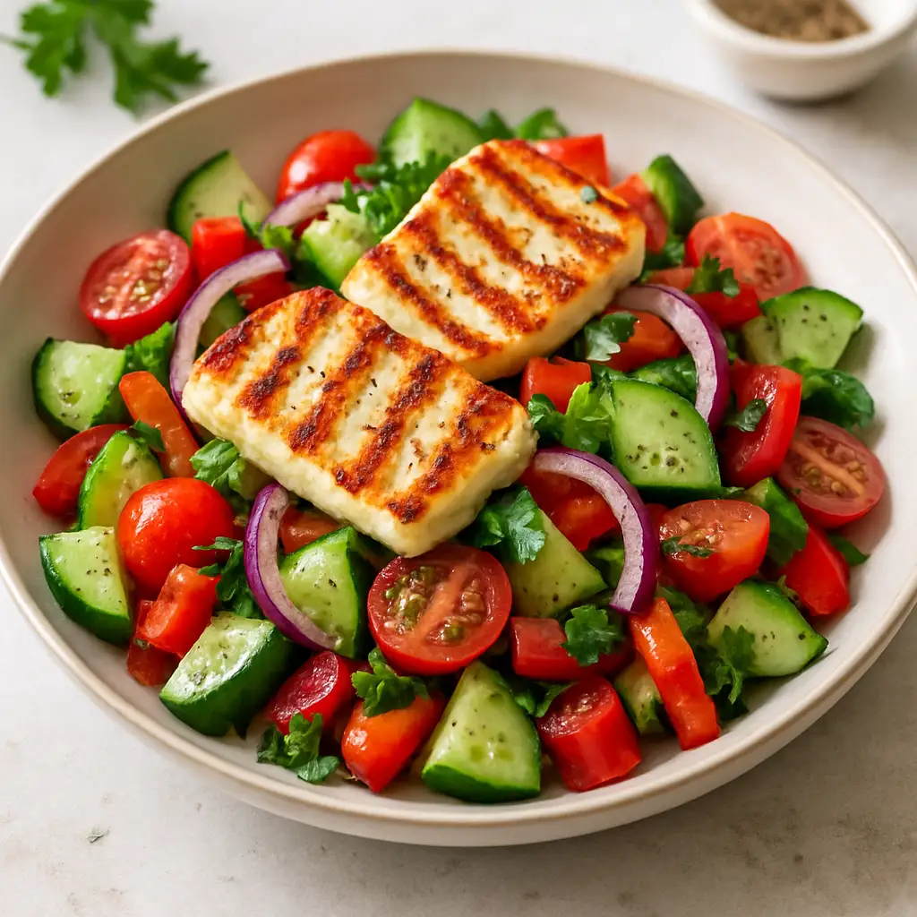 Nourishing Greek Salad with Grilled Halloumi