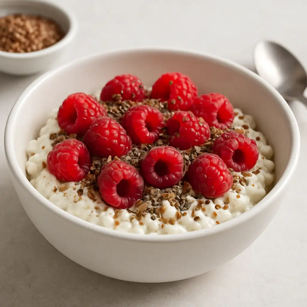 Lactose-Free Cottage Cheese Bowl with Raspberries and Flax