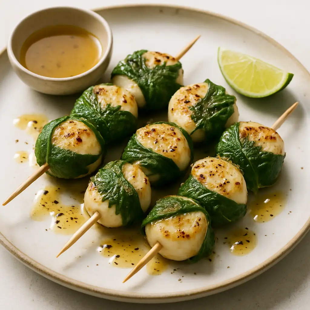 Japanese Scallop & Shiso Skewers with Citrus Ponzu-Free Drizzle