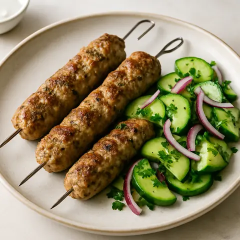 Greek Lemon-Oregano Turkey Kebabs with Tzatziki-Free Cucumber Salad
