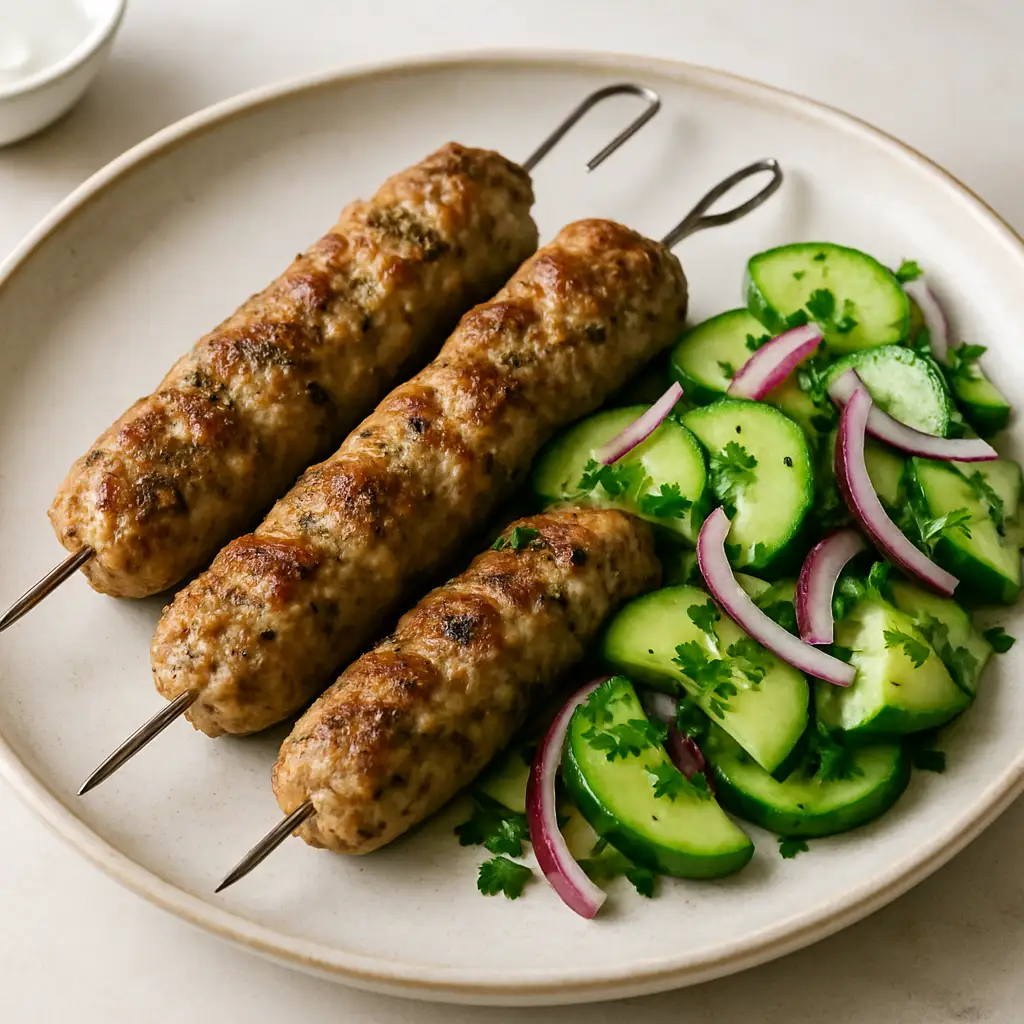 Greek Lemon-Oregano Turkey Kebabs with Tzatziki-Free Cucumber Salad