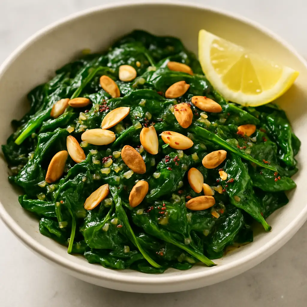 Warm Spinach, Garlic & Lemon Detox Salad with Almonds