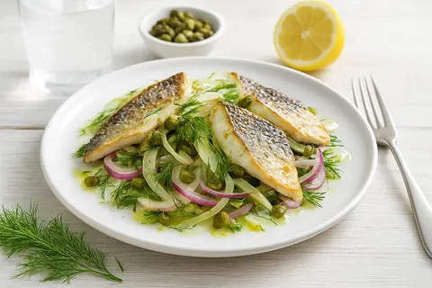 İstanbul Usulü Soğuk Çipura Salatası with Capers, Fennel and Lemon-Dill Vinaigrette