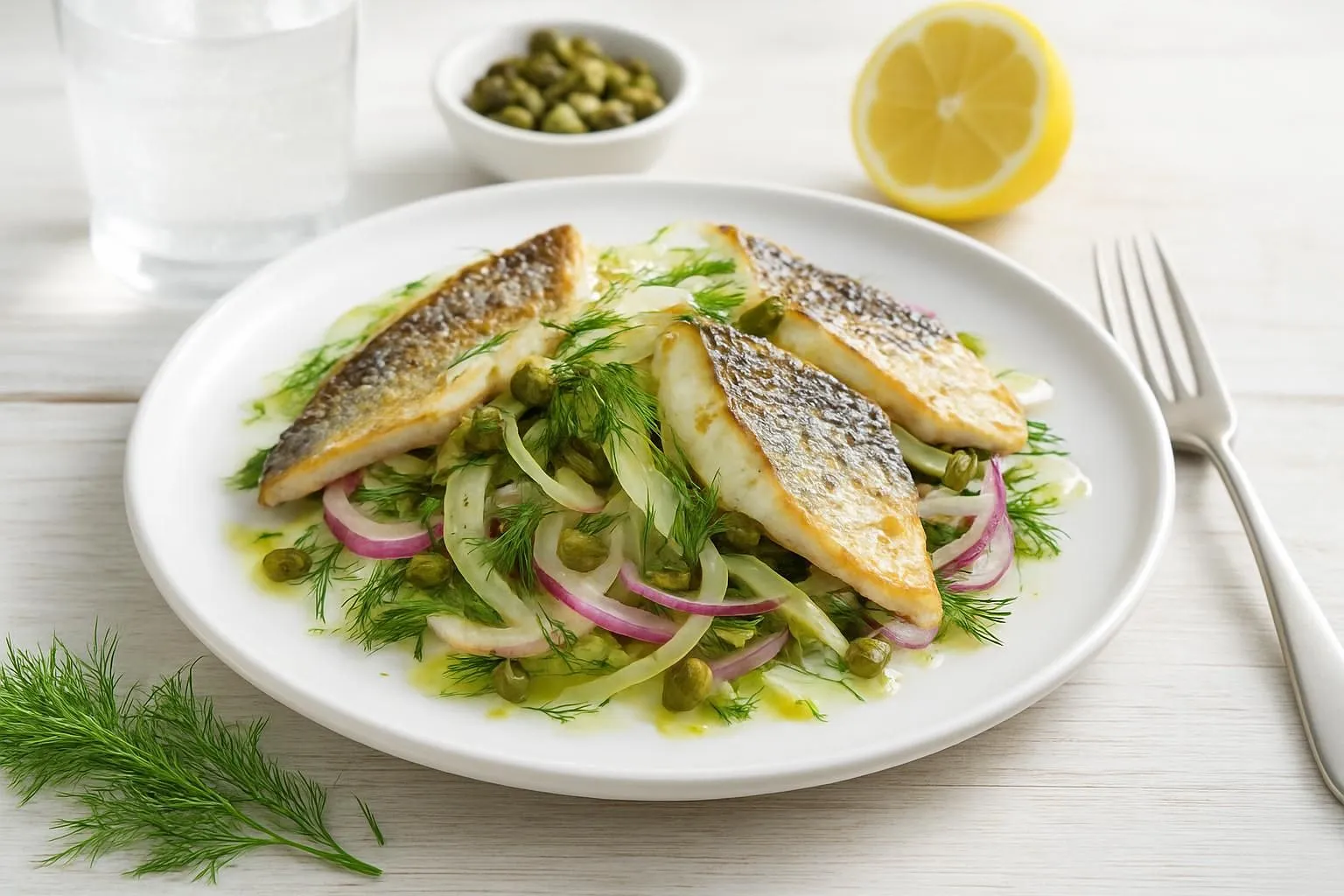 İstanbul Usulü Soğuk Çipura Salatası with Capers, Fennel and Lemon-Dill Vinaigrette