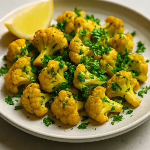 Oven-Roasted Cauliflower with Lemon-Turmeric and Parsley