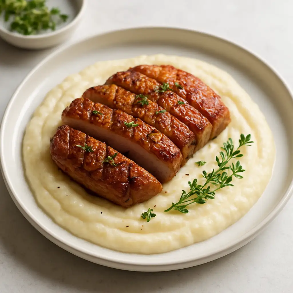 Garlic-Thyme Roasted Duck Breast with Celeriac Purée