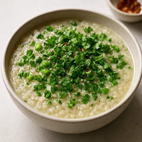Savory Oat-Free Porridge with Shirataki Rice and Herbs