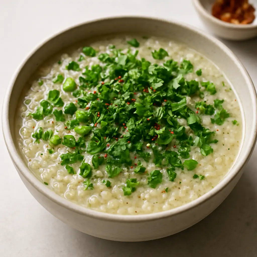 Savory Oat-Free Porridge with Shirataki Rice and Herbs