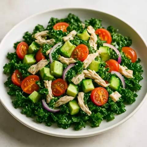 Turkey & Avocado Kale Salad with Lemon‑Garlic Dressing