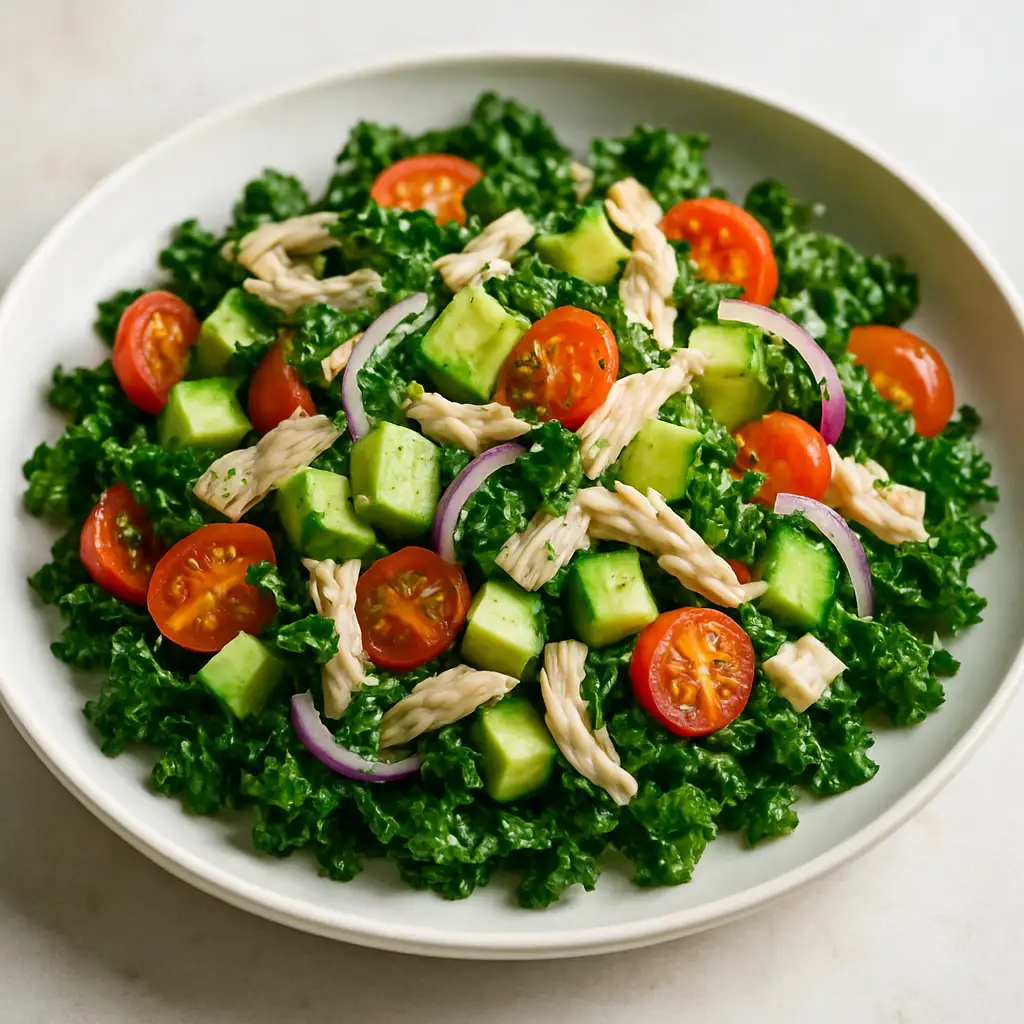 Turkey & Avocado Kale Salad with Lemon‑Garlic Dressing