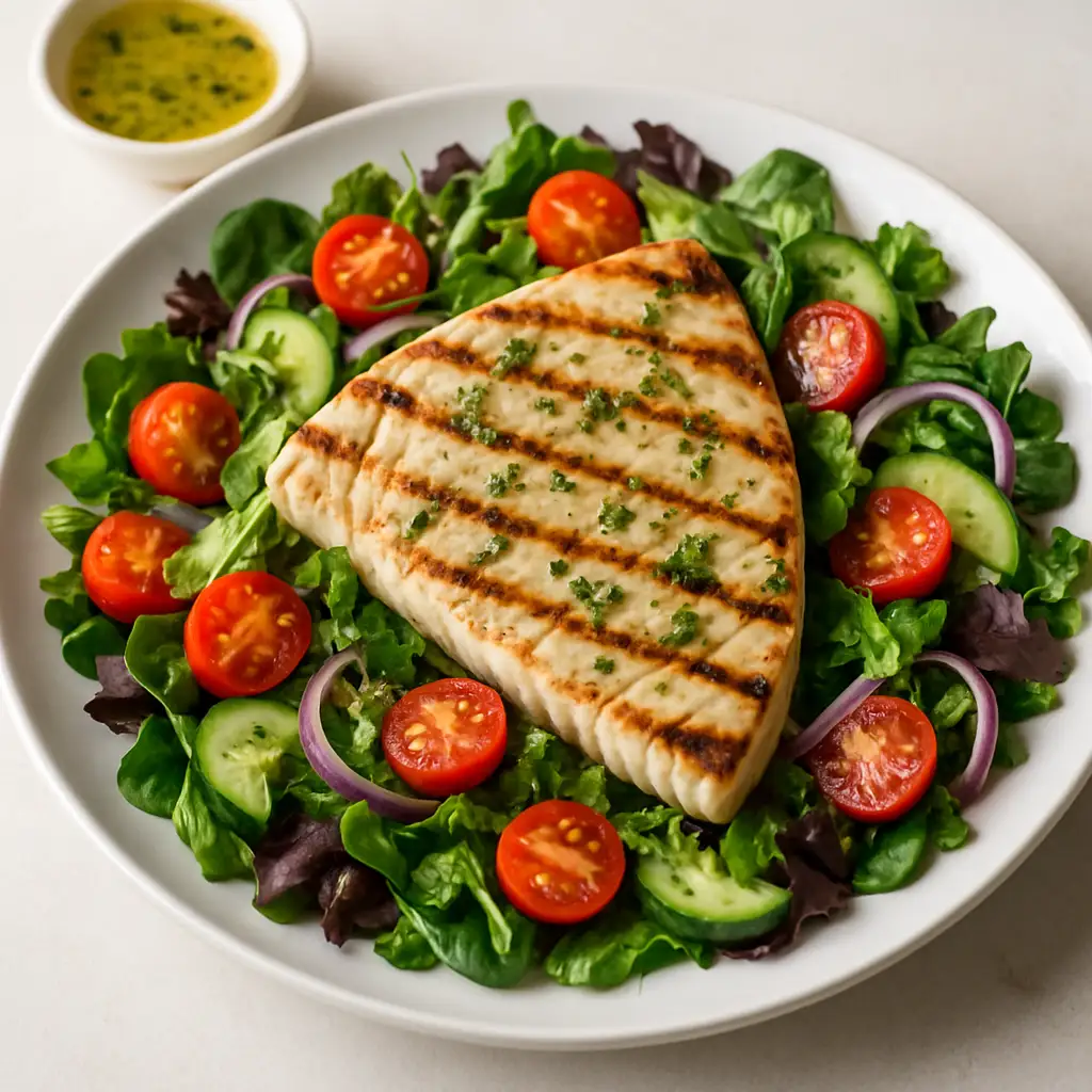 Grilled Swordfish & Mixed Greens with Lemon-Herb Dressing