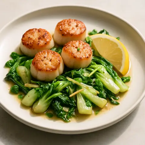 Seared Scallops with Sautéed Bok Choy & Ginger