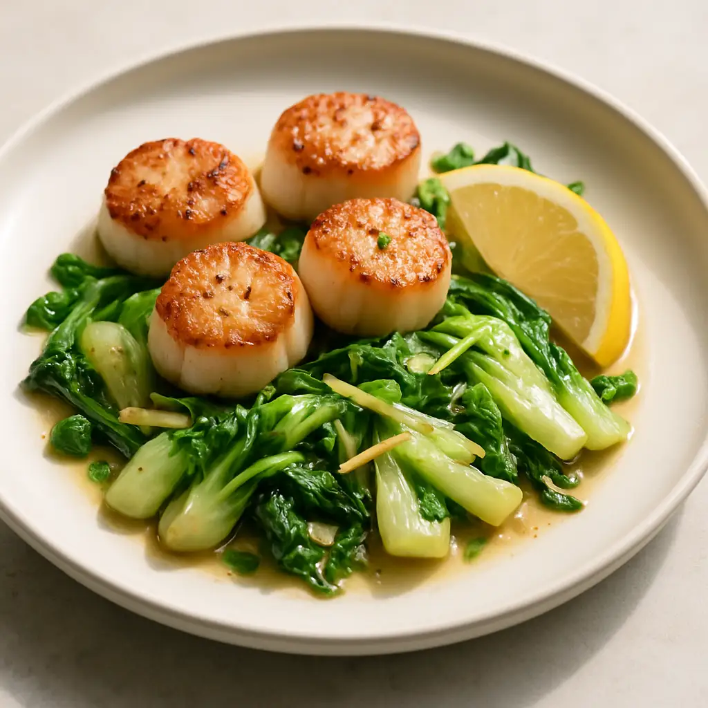 Seared Scallops with Sautéed Bok Choy & Ginger