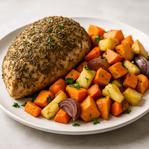 Herb-Crusted Turkey Roast with Roasted Root Vegetables