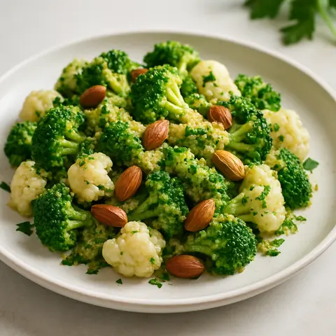 Nutritious Broccoli, Cauliflower & Almond Pesto Salad (No Cheese)