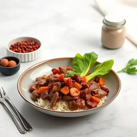 Spicy Szechuan Peppercorn Beef with Stir-Fried Baby Bok Choy