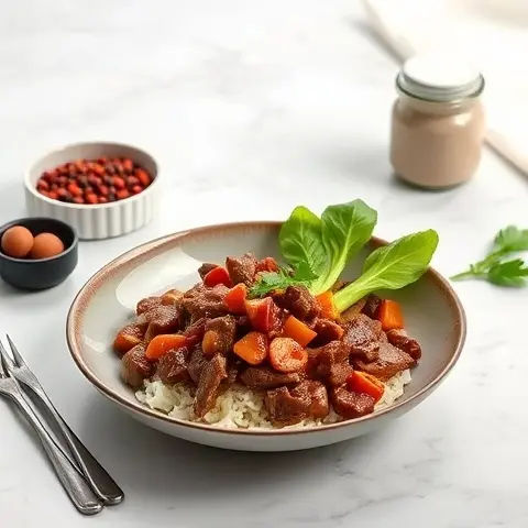 Spicy Szechuan Peppercorn Beef with Stir-Fried Baby Bok Choy