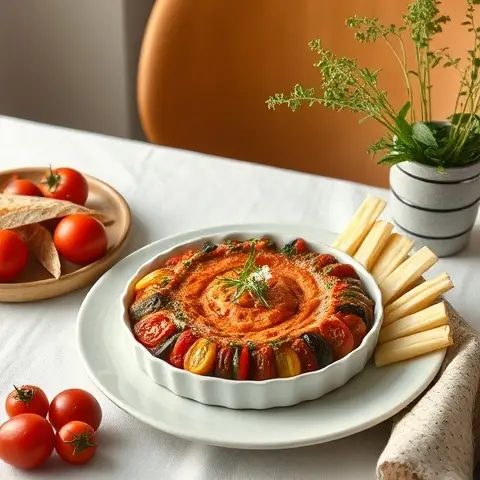 Smoky Tomato & Roasted Eggplant Dip with Crudités