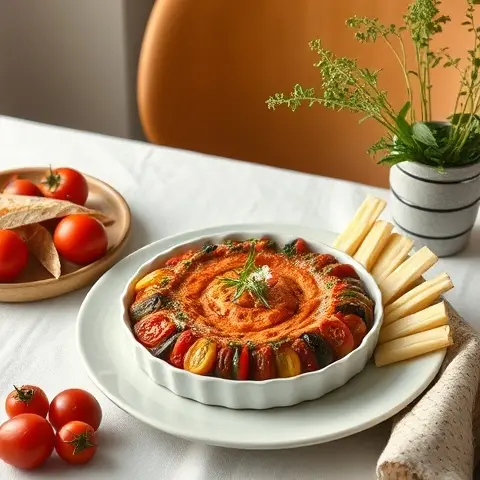 Smoky Tomato & Roasted Eggplant Dip with Crudités