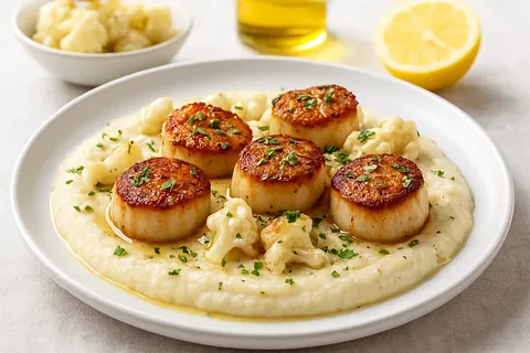 Seared Scallops with Creamy Cauliflower Purée