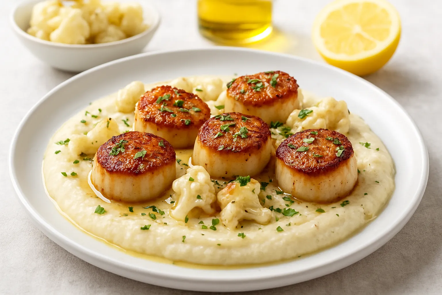 Seared Scallops with Creamy Cauliflower Purée