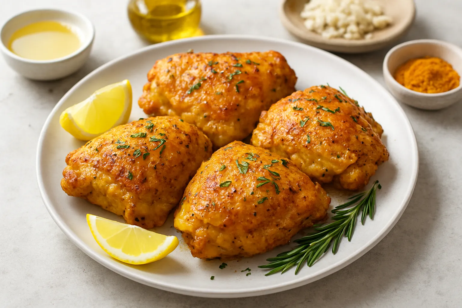 Lemon-Turmeric Baked Chicken Thighs with Rosemary