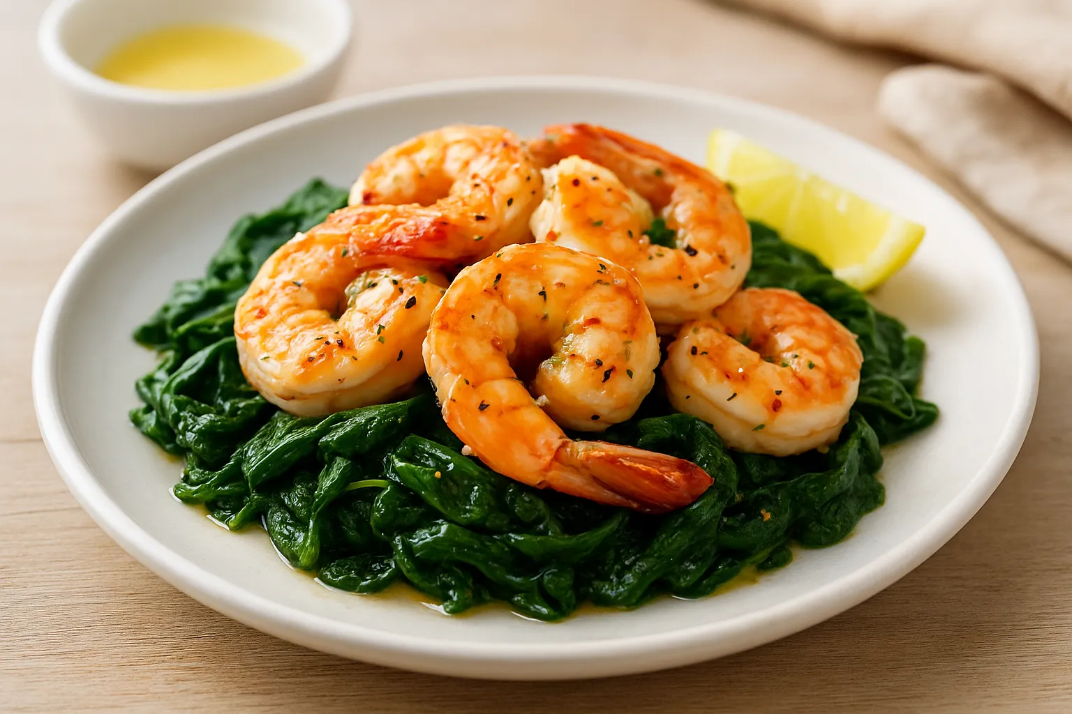 Garlic Butter Shrimp over Sautéed Spinach