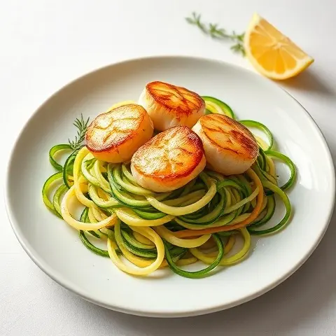 Seared Scallops with Lemon-Thyme Zoodles