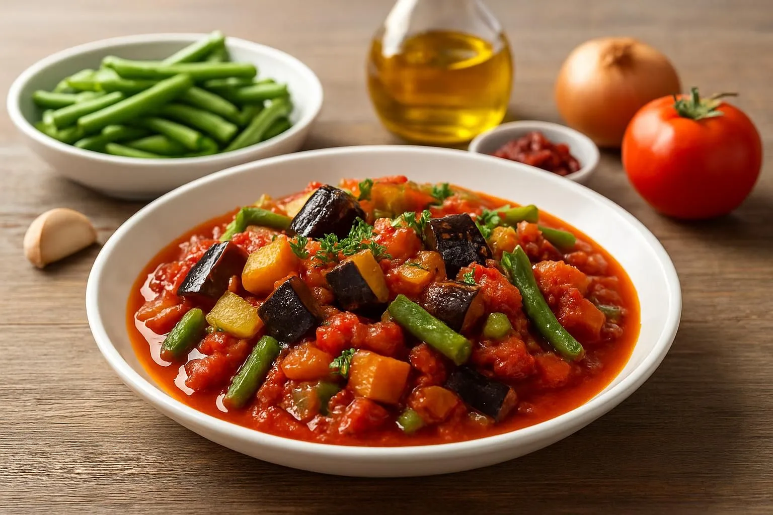 Turkish Zeytinyağlı Eggplant and Green Bean Stew